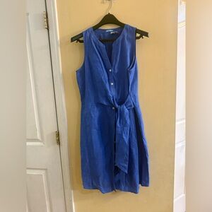 J. McLaughlin linen sleeveless tie-front dress in cornflower blue, medium